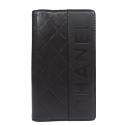 CHANEL Long Wallet Purse Calfskin black logo SilverMetal mens Used Authentic