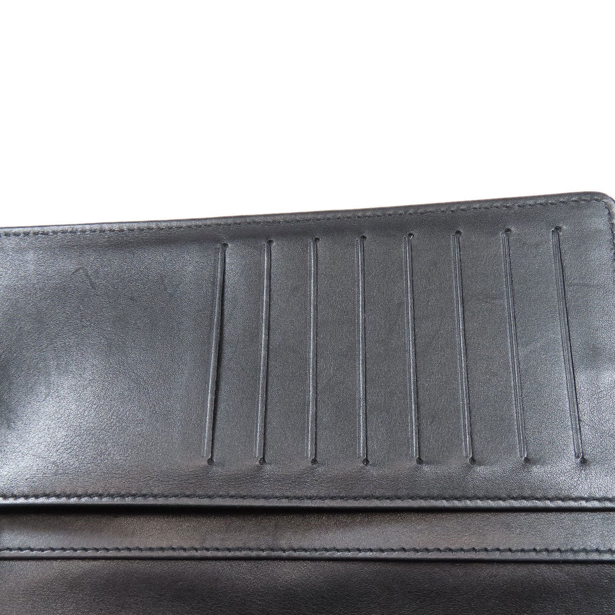 CHANEL Long Wallet Purse Calfskin black logo SilverMetal mens Used Authentic