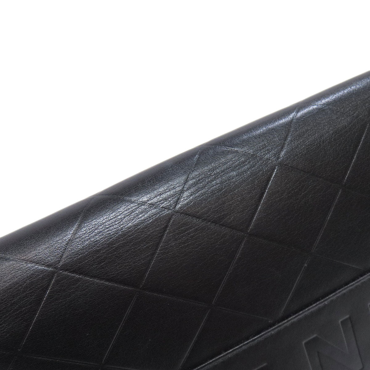 CHANEL Long Wallet Purse Calfskin black logo SilverMetal mens Used Authentic