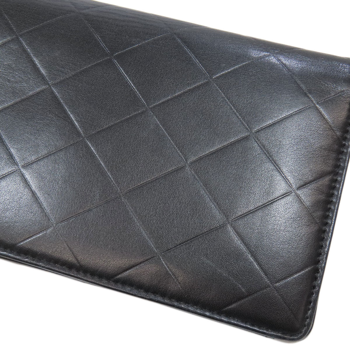 CHANEL Long Wallet Purse Calfskin black logo SilverMetal mens Used Authentic