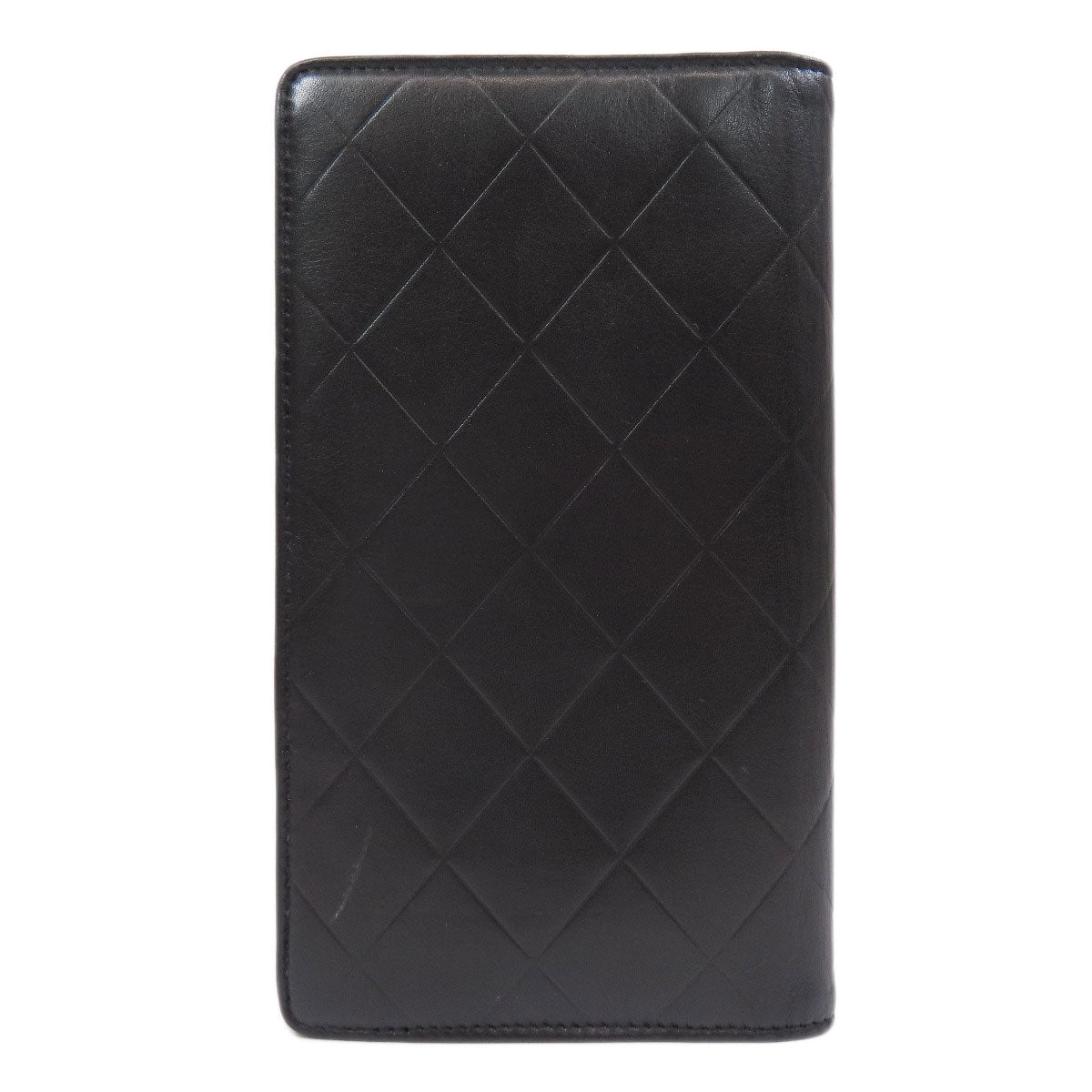 CHANEL Long Wallet Purse Calfskin black logo SilverMetal mens Used Authentic