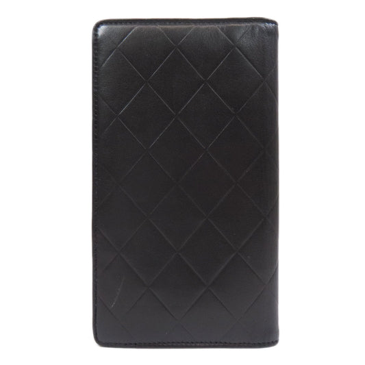 CHANEL Long Wallet Purse Calfskin black logo SilverMetal mens Used Authentic