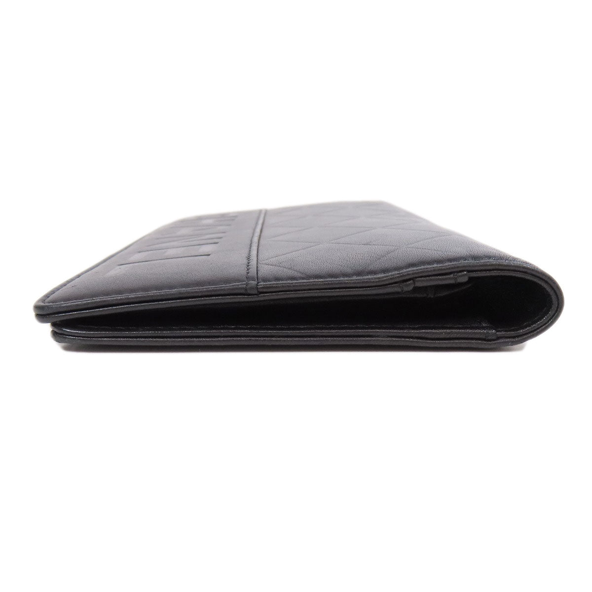 CHANEL Long Wallet Purse Calfskin black logo SilverMetal mens Used Authentic