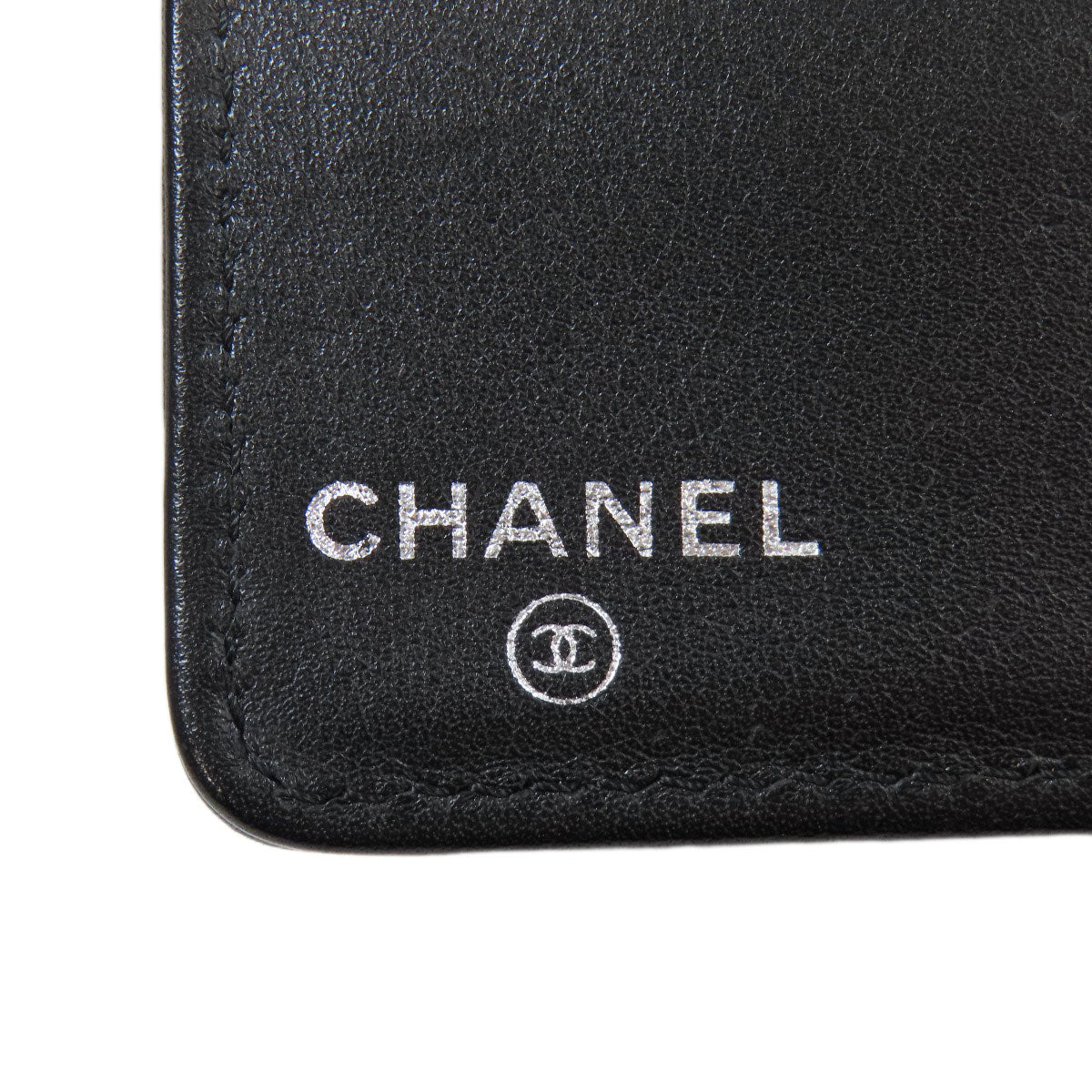 CHANEL Long Wallet Purse Calfskin black logo SilverMetal mens Used Authentic