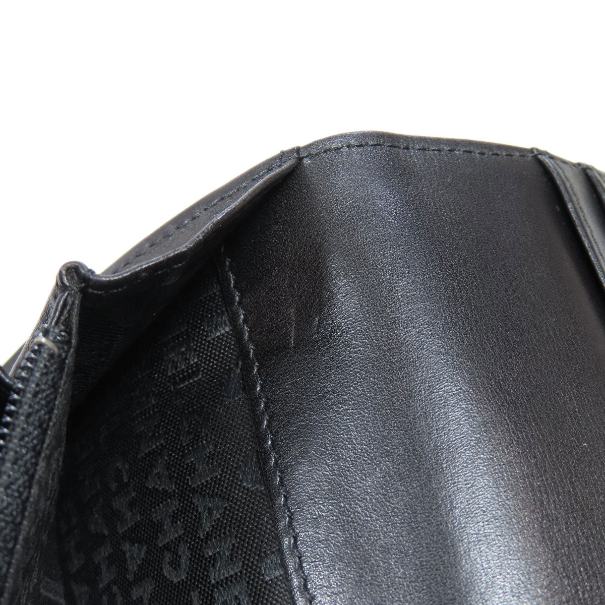 CHANEL Long Wallet Purse Calfskin black logo SilverMetal mens Used Authentic