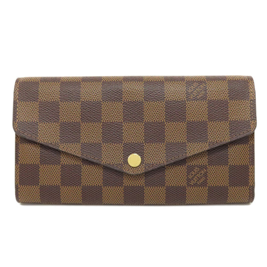 LOUIS VUITTON Long Wallet Purse N63209 Damier canvas Brown Portefeuille Sara Women Used Authentic