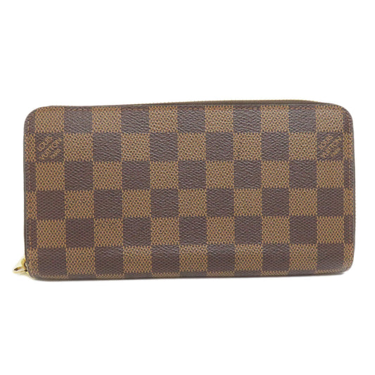LOUIS VUITTON Long Wallet Purse N60015 Damier canvas Brown Zippy wallet old Women Used Authentic