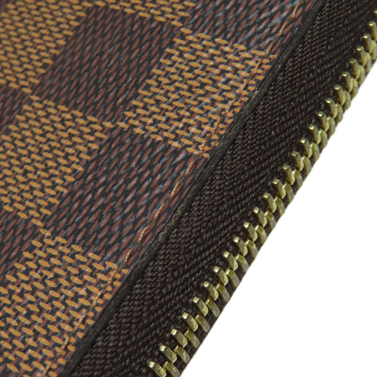 LOUIS VUITTON Long Wallet Purse N60015 Damier canvas Brown Zippy wallet old Women Used Authentic