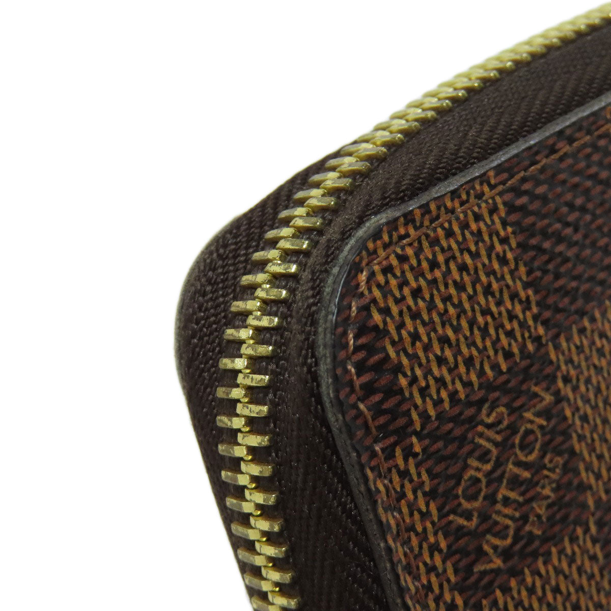 LOUIS VUITTON Long Wallet Purse N60015 Damier canvas Brown Zippy wallet old Women Used Authentic