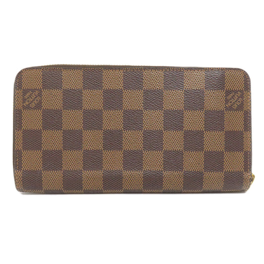 LOUIS VUITTON Long Wallet Purse N60015 Damier canvas Brown Zippy wallet old Women Used Authentic