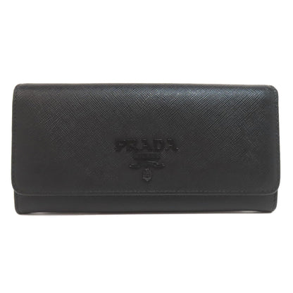 PRADA Long Wallet Purse leather black Safiano mens(Unisex) Used Authentic