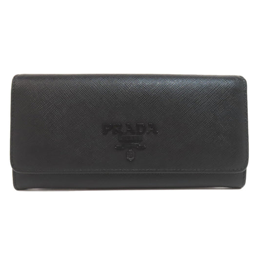 PRADA Long Wallet Purse leather black Safiano mens(Unisex) Used Authentic