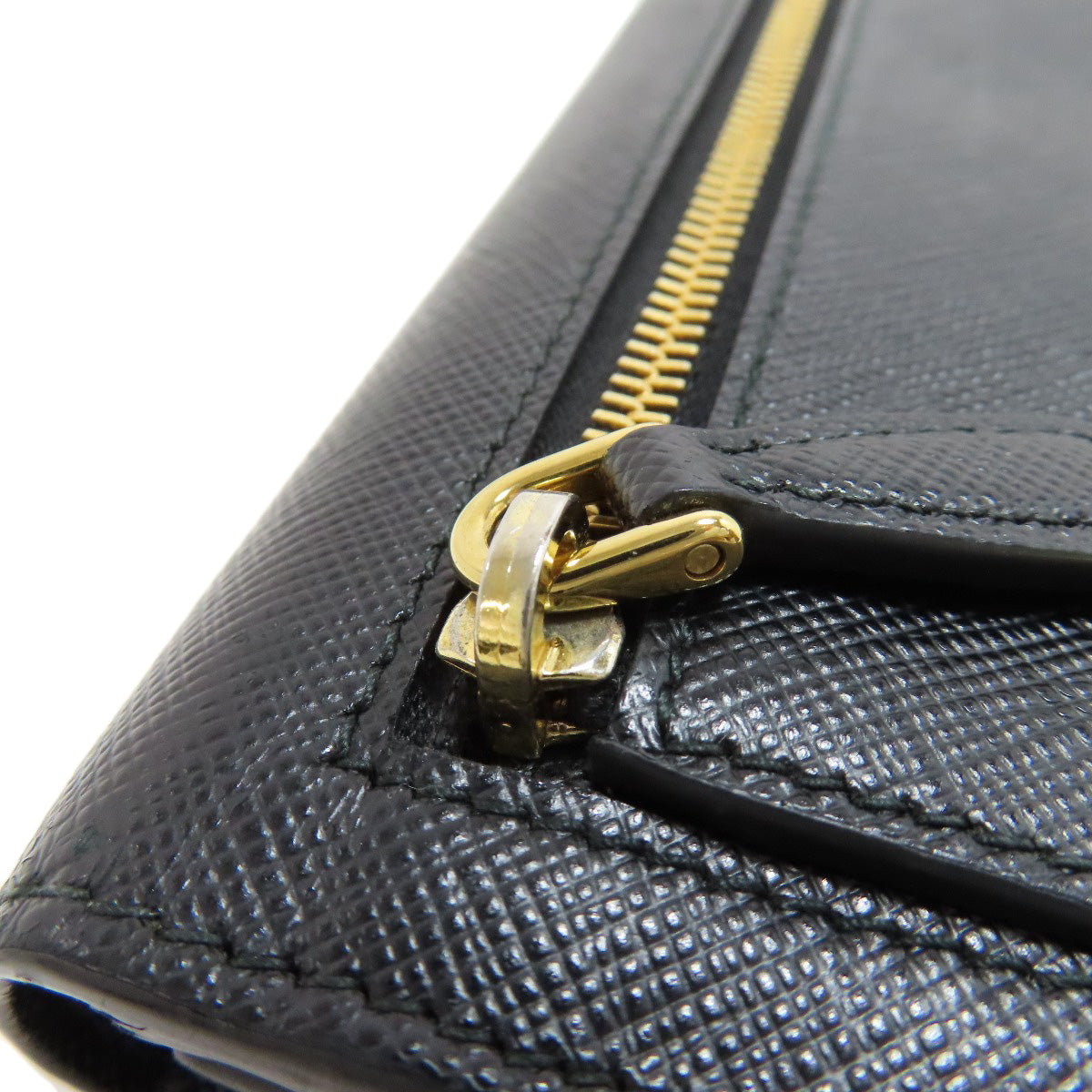 PRADA Long Wallet Purse leather black Safiano mens(Unisex) Used Authentic