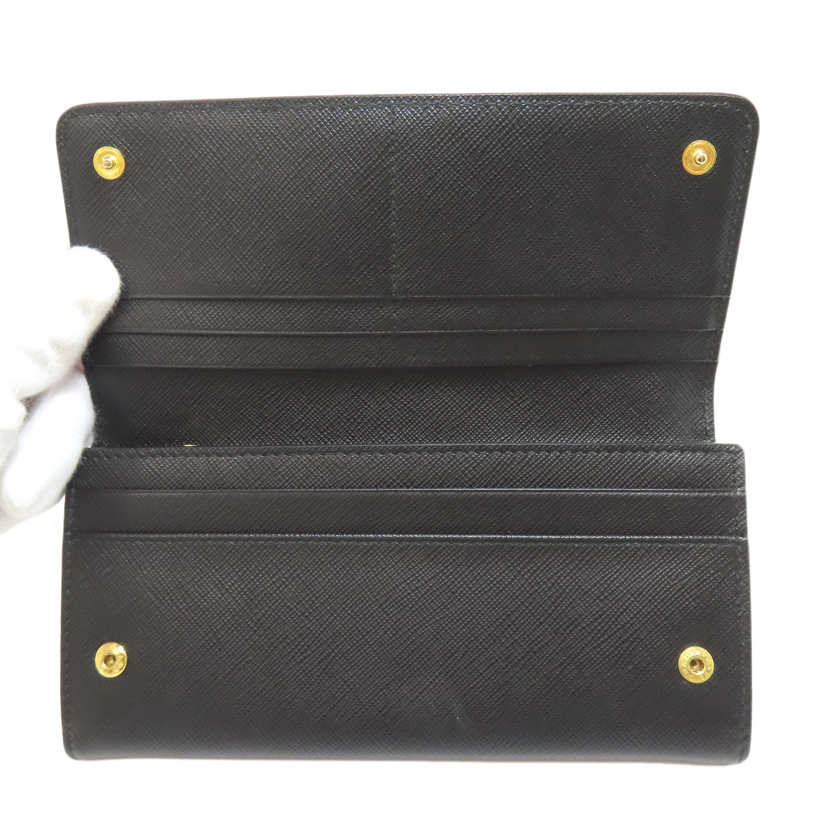 PRADA Long Wallet Purse leather black Safiano mens(Unisex) Used Authentic