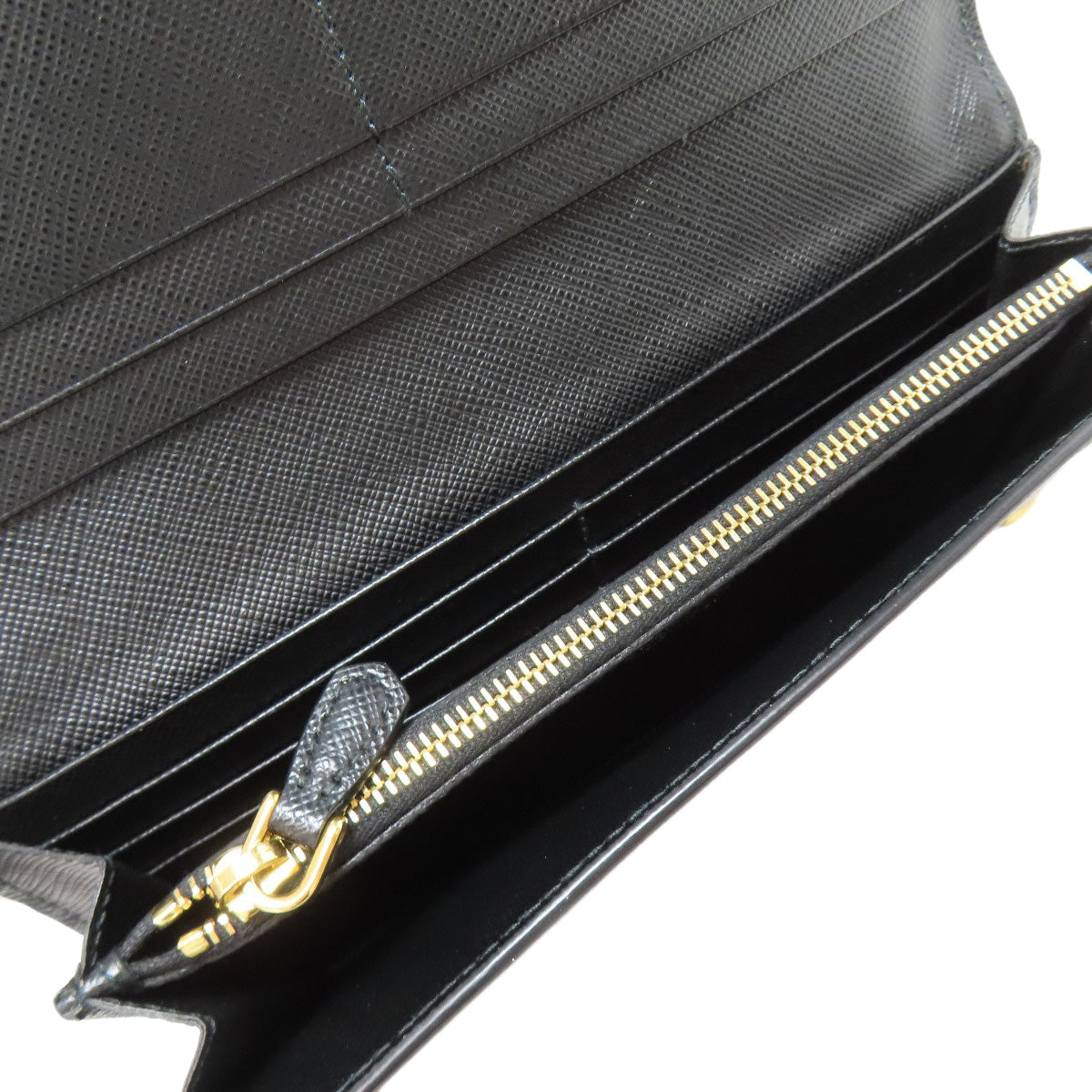 PRADA Long Wallet Purse leather black Safiano mens(Unisex) Used Authentic