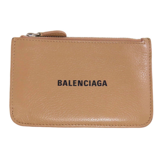 BALENCIAGA Coin case 637130 leather beige logo Women Used Authentic