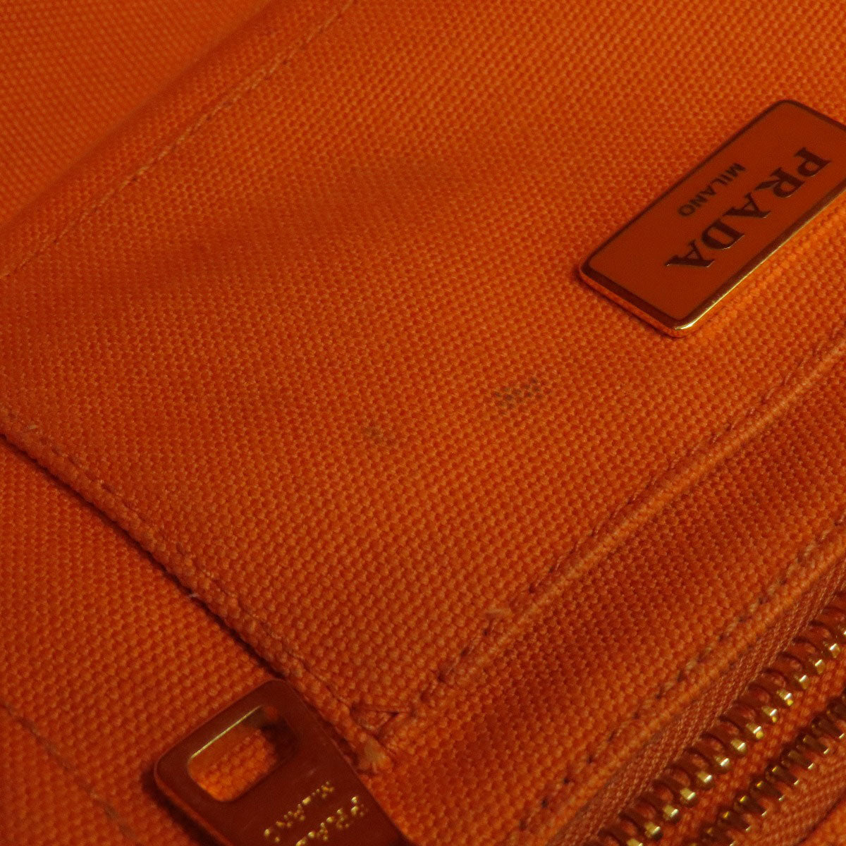 PRADA Handbag canvas Orange Canapa Women Used Authentic