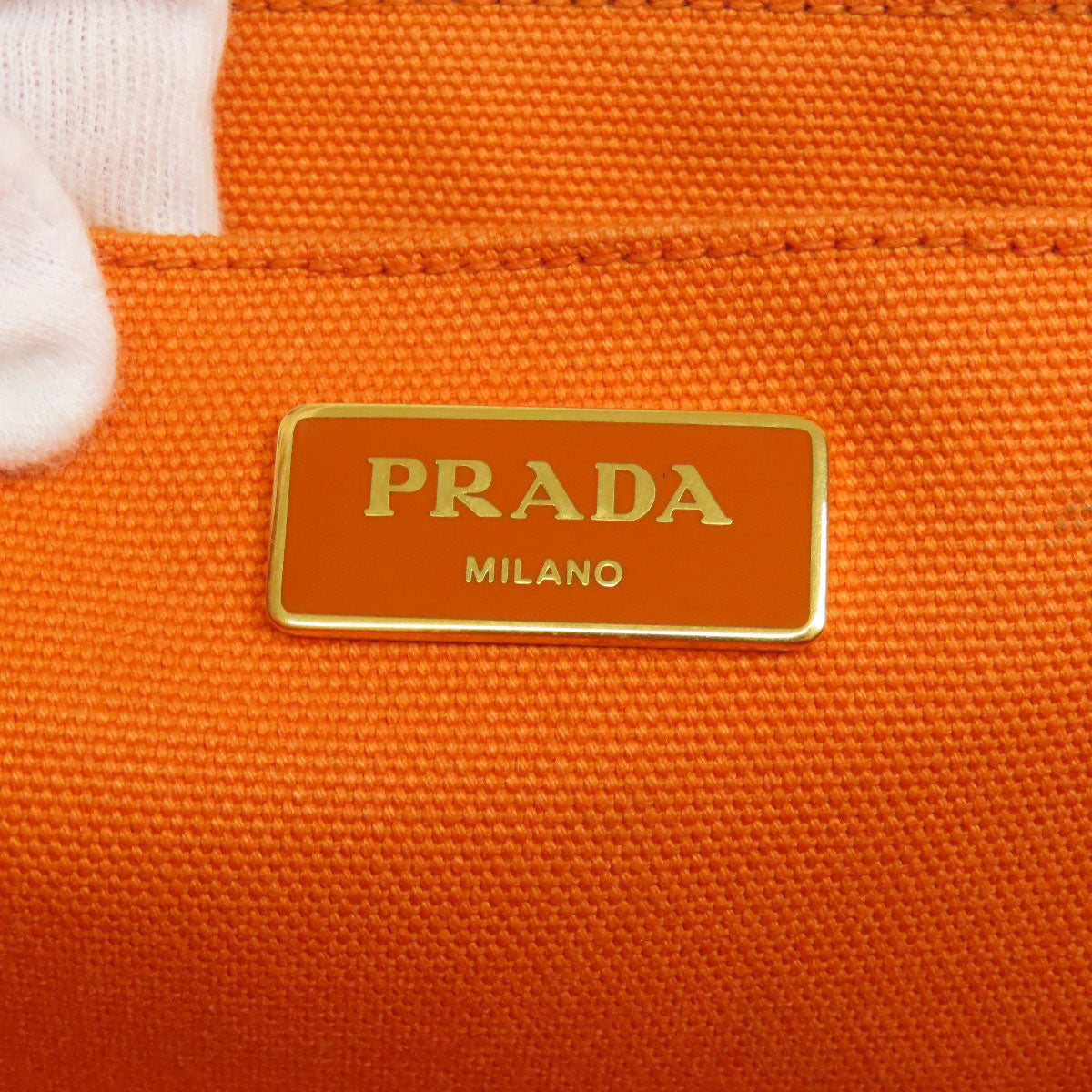 PRADA Handbag canvas Orange Canapa Women Used Authentic