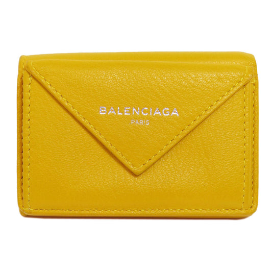 BALENCIAGA Bifold Wallet 391446 leather yellow Paper mini wallet Women Used Authentic