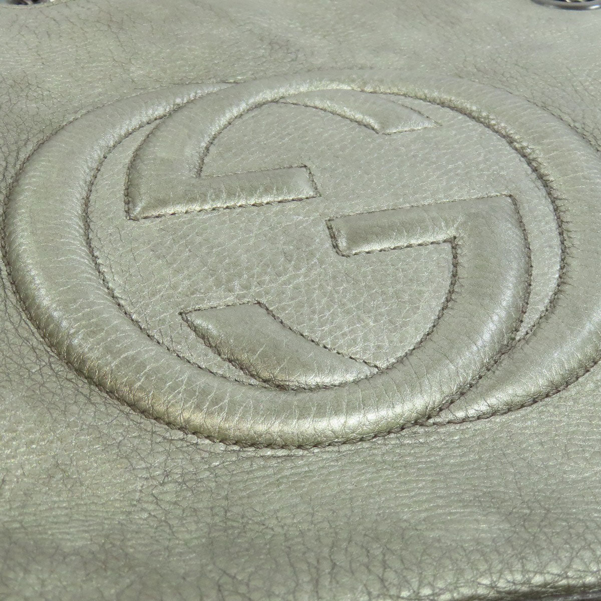 GUCCI Tote Bag 308982 leather Silver Soho Interlocking G Women Used Authentic