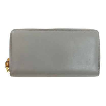 GUCCI Long Wallet Purse 453158 leather gray Bamboo Women Used Authentic
