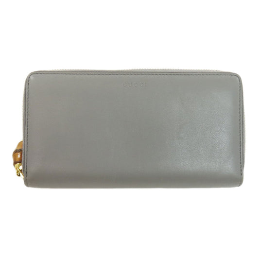 GUCCI Long Wallet Purse 453158 leather gray Bamboo Women Used Authentic