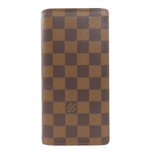 LOUIS VUITTON Long Wallet Purse N60017 Damier canvas Brown Portefeuille�EBrazza Former mens Used Authentic
