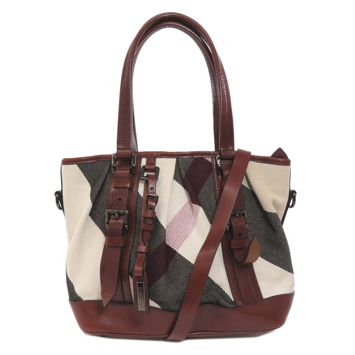 BURBERRY Tote Bag canvas white Check Pattern 2WAY Women Used Authentic