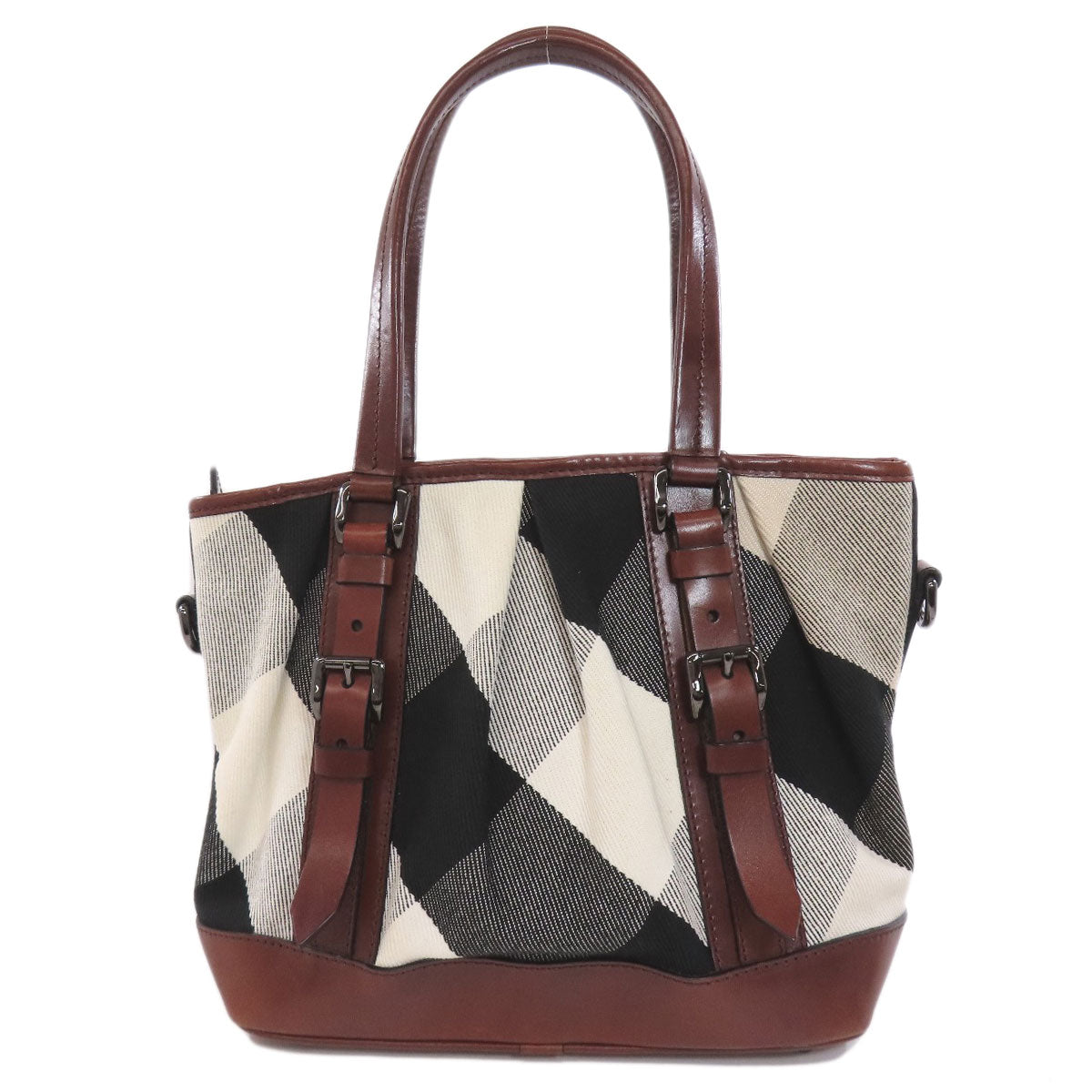 BURBERRY Tote Bag canvas white Check Pattern 2WAY Women Used Authentic