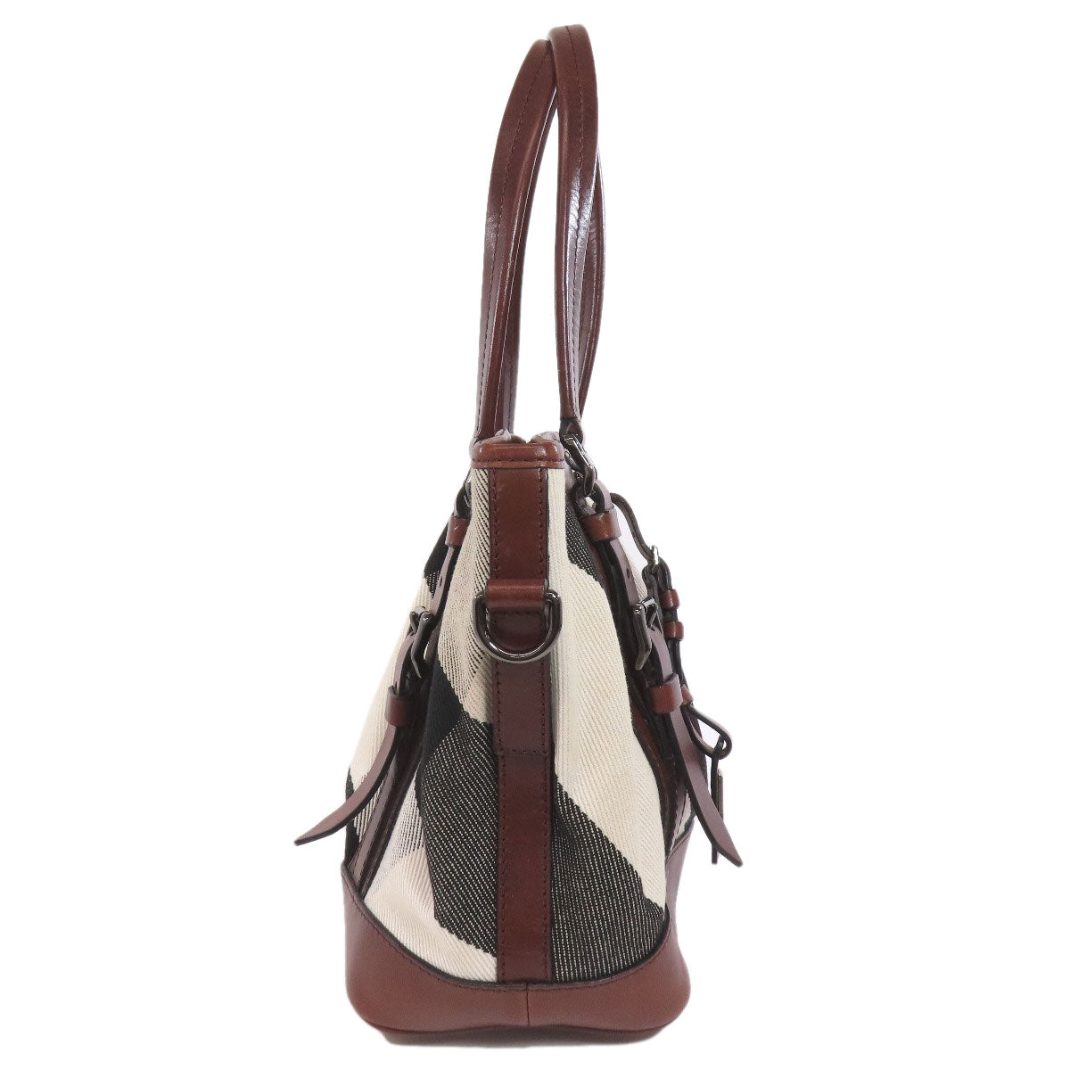 BURBERRY Tote Bag canvas white Check Pattern 2WAY Women Used Authentic