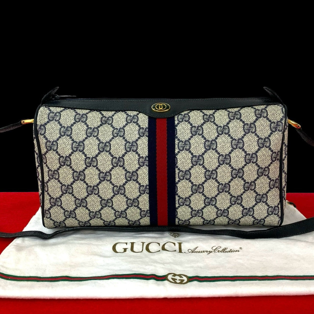 GUCCI Shoulder Bag leather Navy Sherry line
