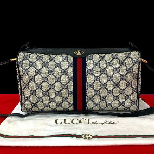 GUCCI Shoulder Bag leather Navy Sherry line