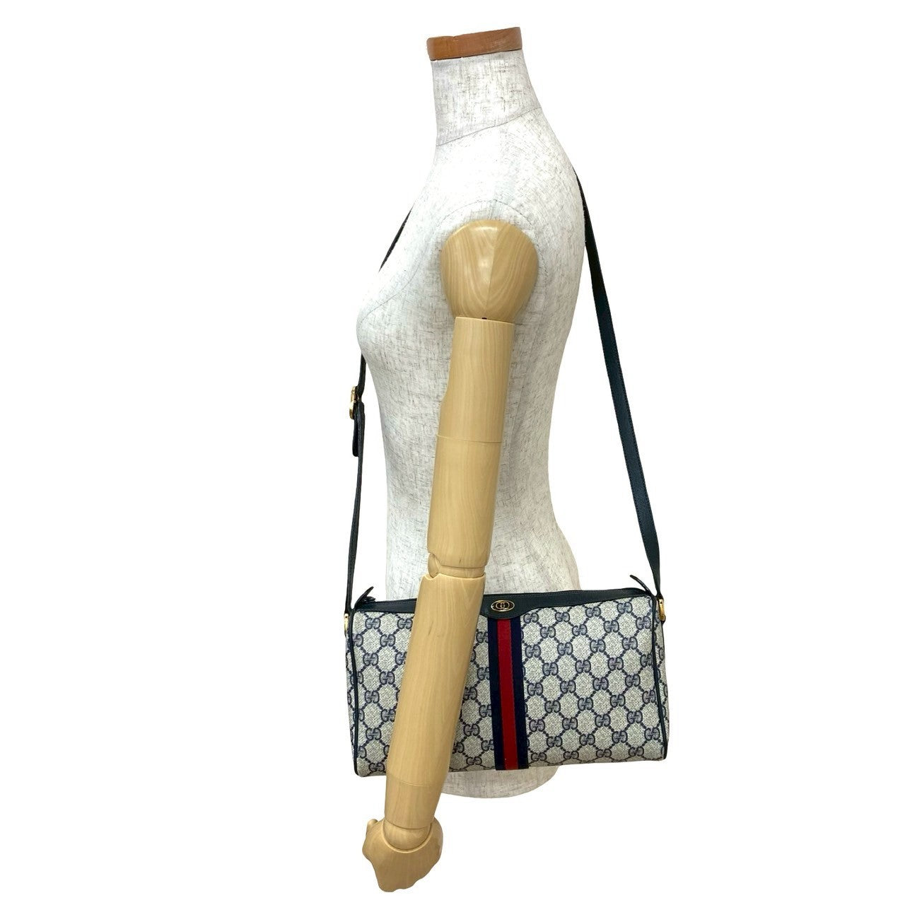 GUCCI Shoulder Bag leather Navy Sherry line