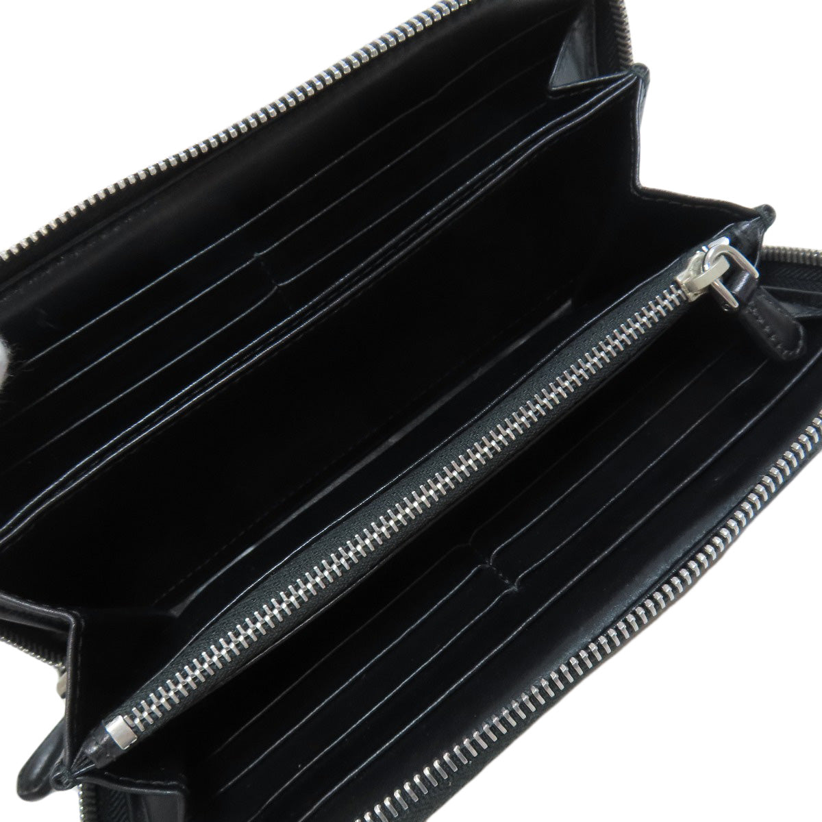 PRADA Long Wallet Purse leather black Zip Around Women Used Authentic