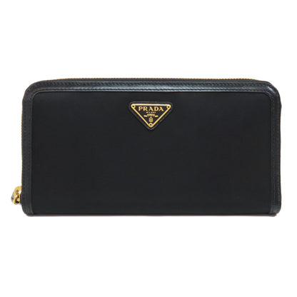 PRADA Long Wallet Purse Nylon black logoMetal Women Used Authentic