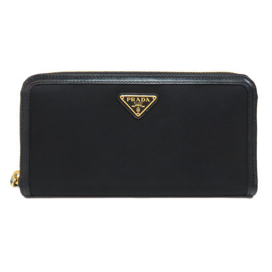 PRADA Long Wallet Purse Nylon black logoMetal Women Used Authentic
