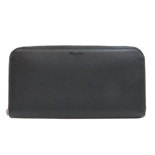 PRADA Long Wallet Purse leather black Safiano mens Used Authentic