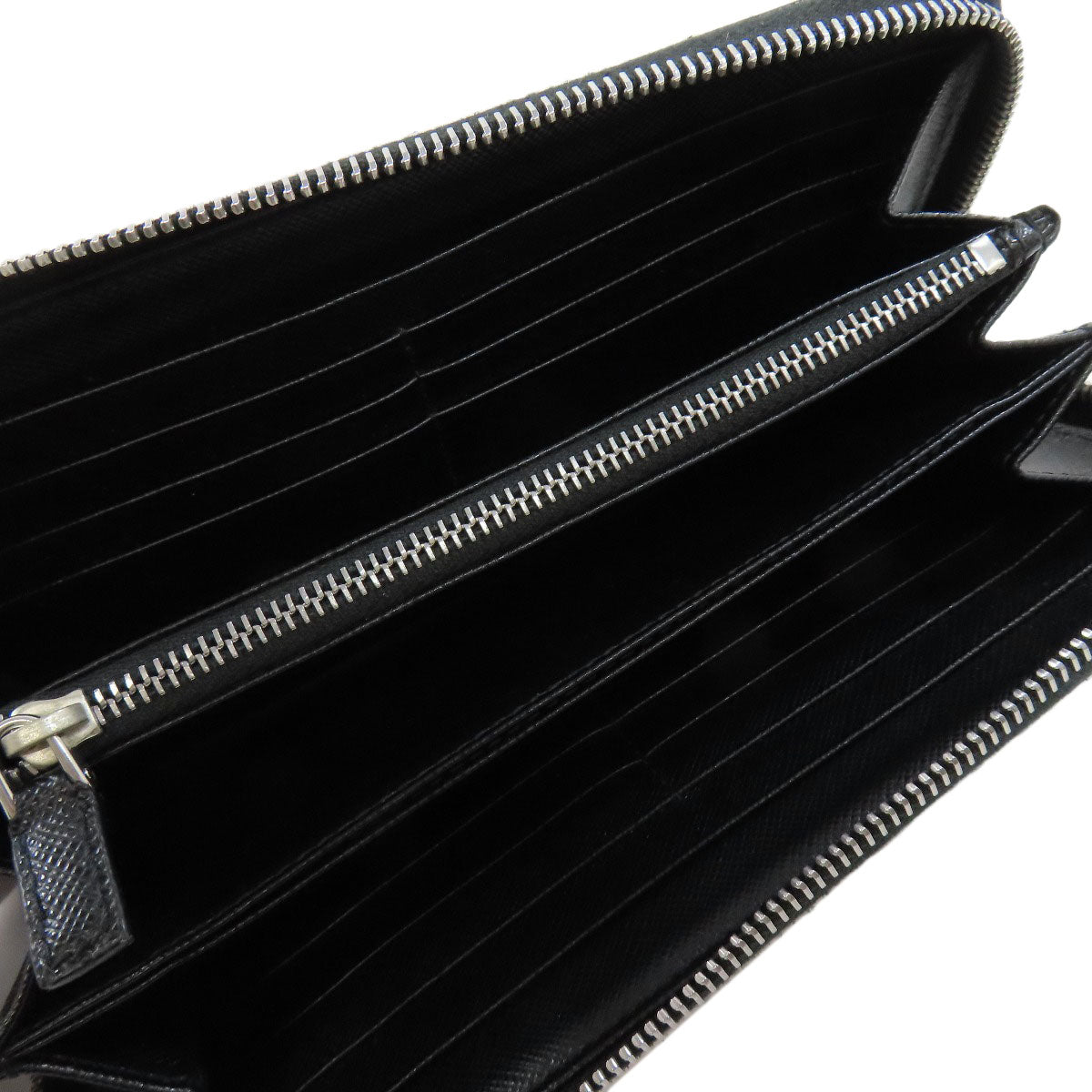 PRADA Long Wallet Purse leather black Safiano mens Used Authentic