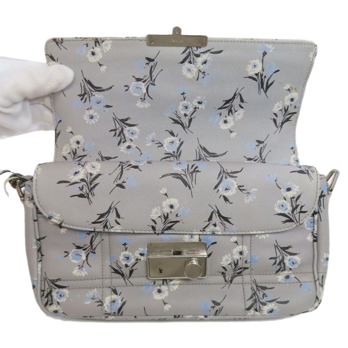 PRADA Shoulder Bag PVC gray Flower motif Women Used Authentic