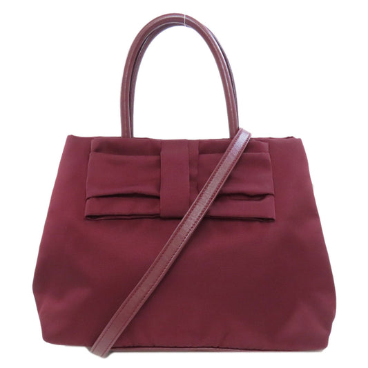 PRADA Handbag 1BG068 Nylon Red Ribbon motif 2WAY Women Used Authentic