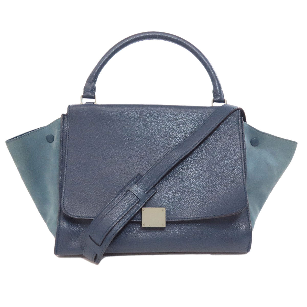 CELINE Handbag leather Navy Trapeze 2WAY Women Used Authentic