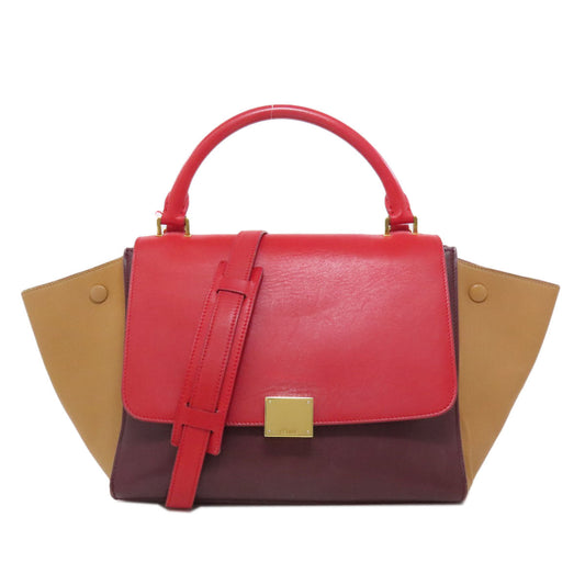 CELINE Handbag leather Red Trapeze 2WAY Women Used Authentic