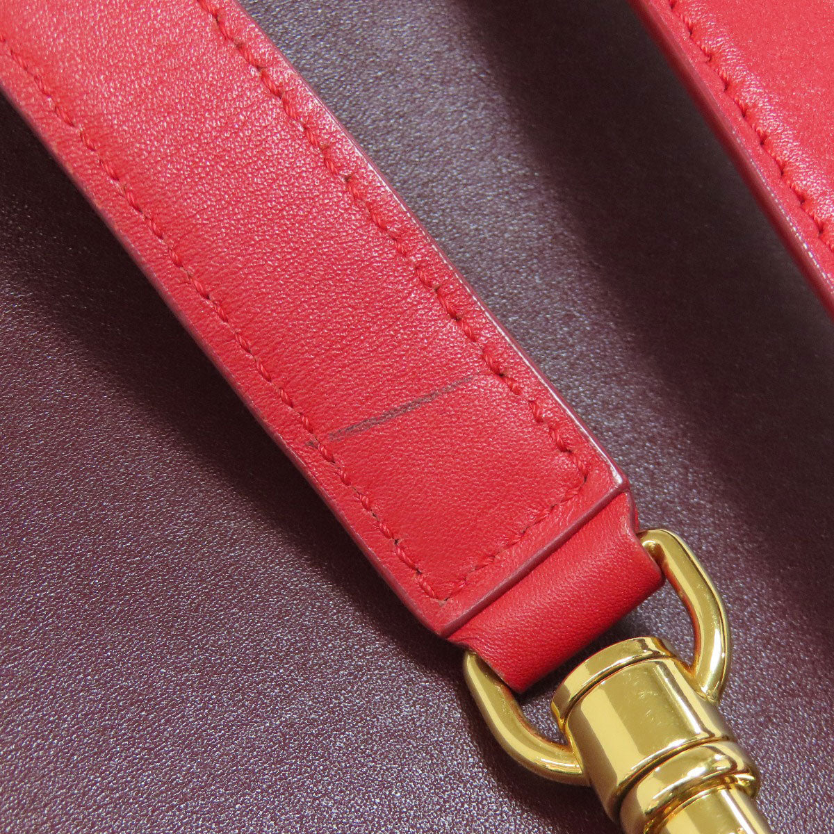 CELINE Handbag leather Red Trapeze 2WAY Women Used Authentic