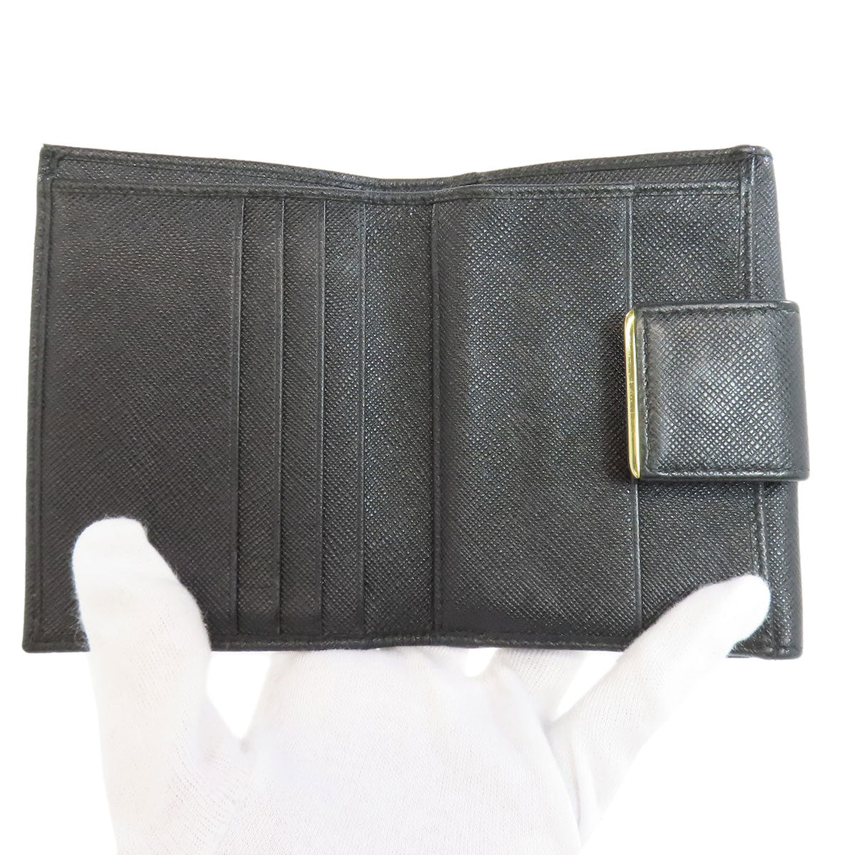 PRADA Bifold Wallet leather black Safiano logo Women Used Authentic