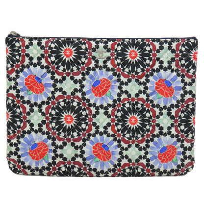 CHANEL Clutch bag quilting black Matelasse Flower Pattern Pouch Women Used Authentic
