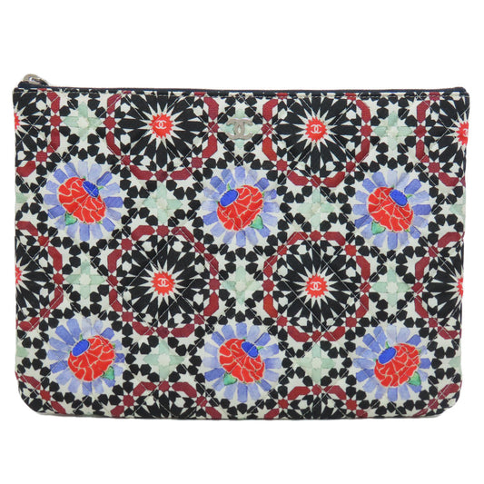 CHANEL Clutch bag quilting black Matelasse Flower Pattern Pouch Women Used Authentic