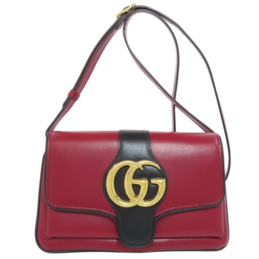 GUCCI Shoulder Bag 550129 Calfskin Red Ally GG Marmont Women Used Authentic