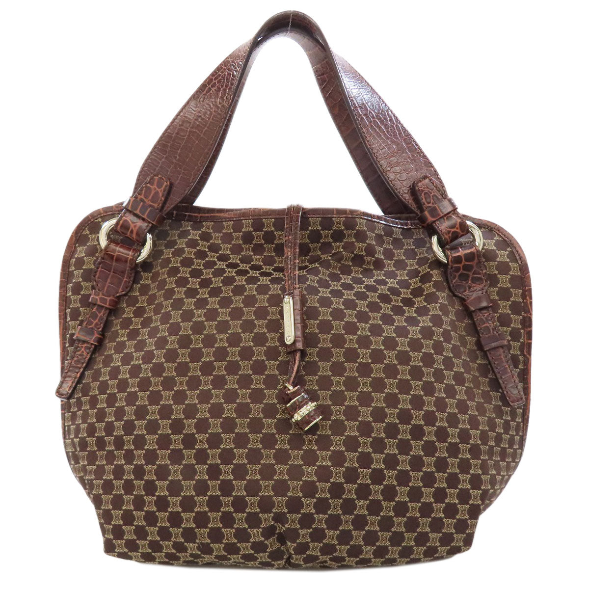 CELINE Tote Bag Nylon, Leather Brown Macadam Pattern Women Used Authentic