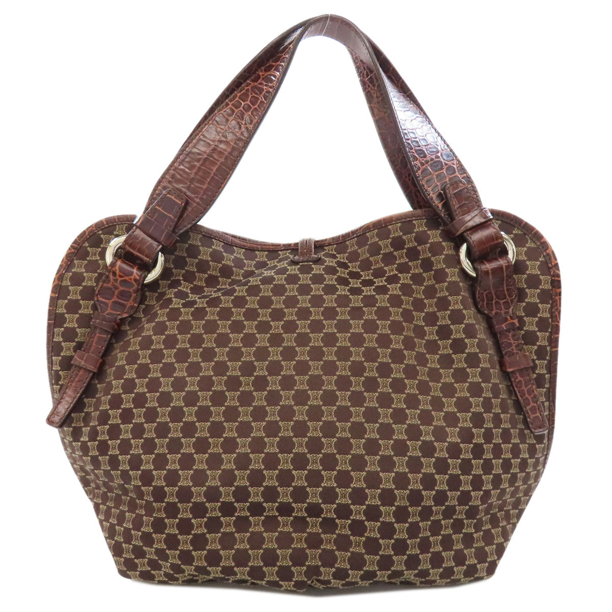 CELINE Tote Bag Nylon, Leather Brown Macadam Pattern Women Used Authentic
