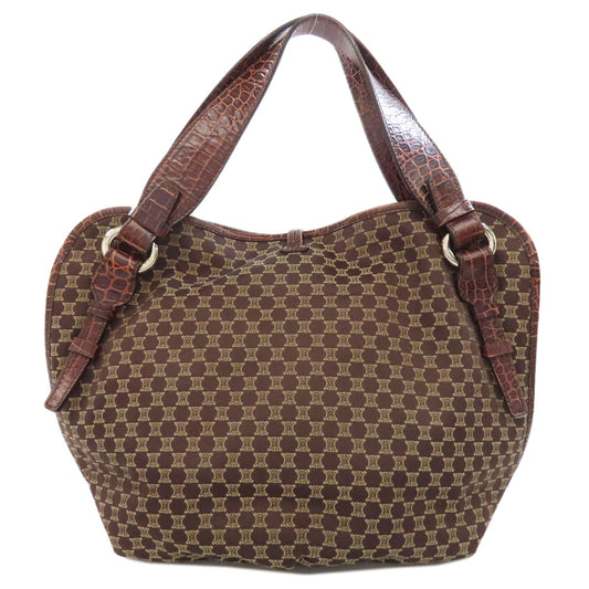 CELINE Tote Bag Nylon, Leather Brown Macadam Pattern Women Used Authentic